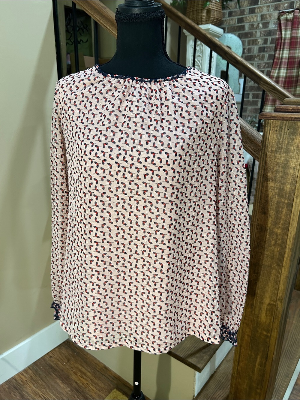 Boden US 6 Blush Pink Printed Long-Sleeve Blouse